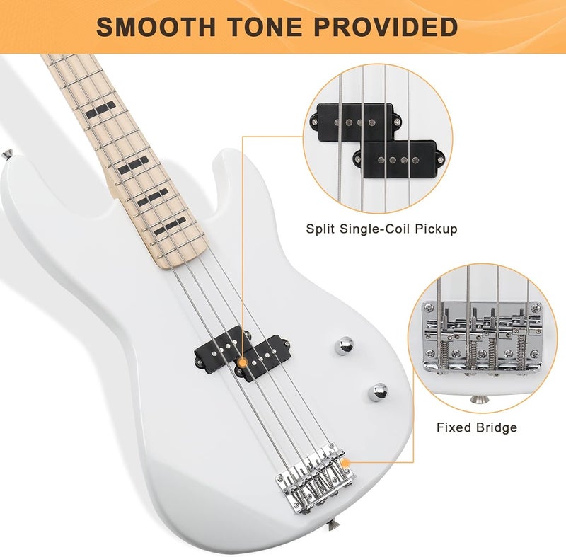 GLARRY GP Series Full Size Electric Bass Guitar 4 String Beginner Kit Canadian Maple Fingerboard with Cable, Strap, Bag and Accessories (White) - Image 3